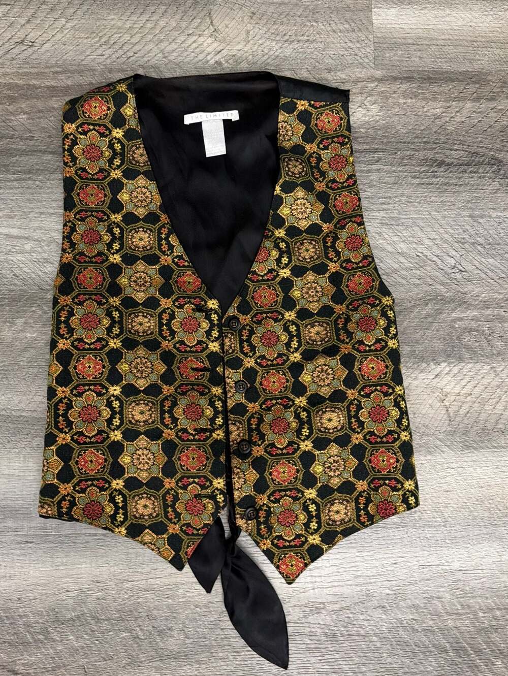 Vintage The Limited Metallic Floral Tapestry Button Front Vest